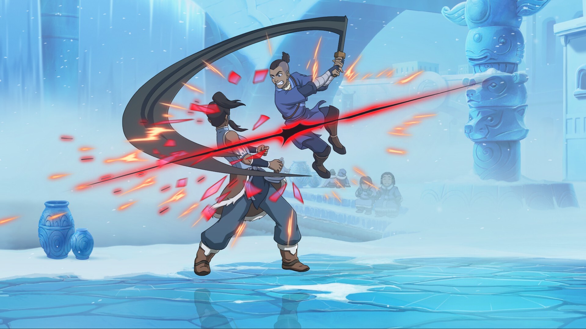 A fast Avatar Legends match on an icy arena